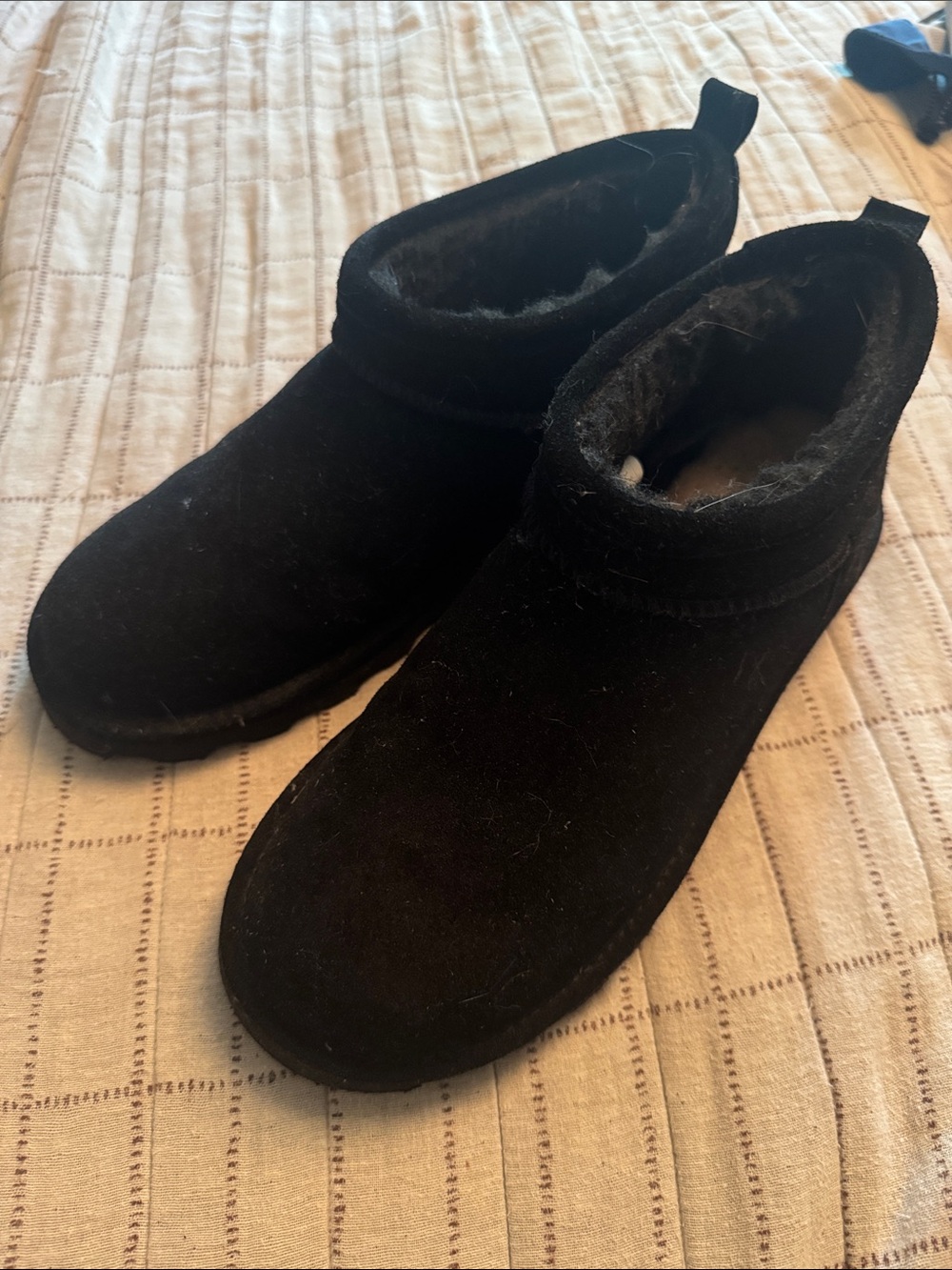 BearPaw Black Suede Plush-Lined Ankle Booties